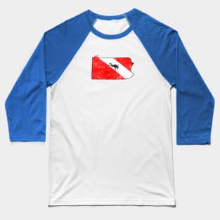 Pennsylvania Dive Flag Scuba Diving State Map Dive Flag Distressed Baseball T-Shirt